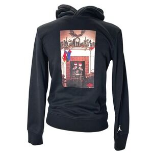 Air Jordan Kids Black Graphic Hoodie Chimney Fireplace Print Size 12 13 Years